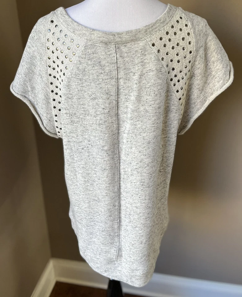 Pam And Gela Cap Sleeve Heather Grey Cotton Sweatshirt w/Studs **Size Large EUC - Image 4 of 4