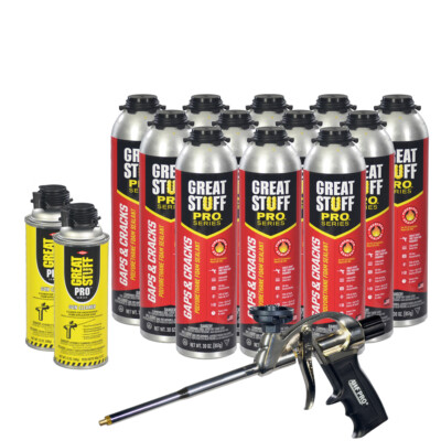 Great Stuff PRO Gaps and Cracks 30 oz cans (12), Applicator Gun, Cleaner