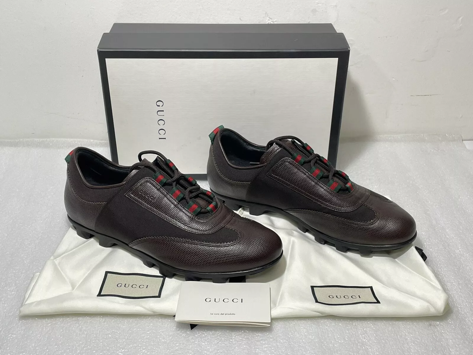 Baskets homme Gucci cuir et toile marron taille 8 ~ 147537 ~ Made in Italy