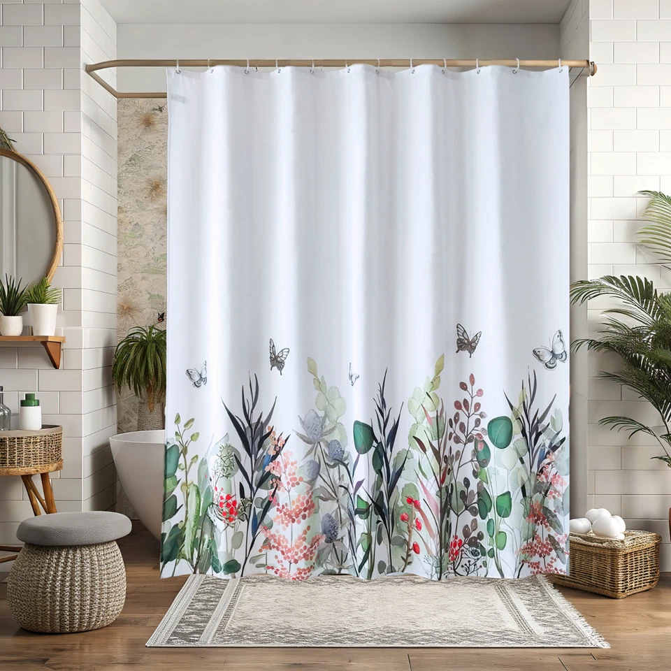 Shower Curtain Mould Proof Mildew Resistant Bathroom Polyester Fabric Curtains - Image 2 of 4