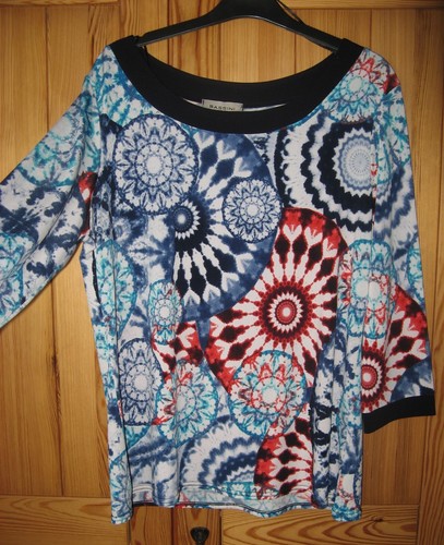 Bassini tie-dye print stretch jersey top in blue/turquoise/red/white Size 14 VGC - Picture 3 of 13