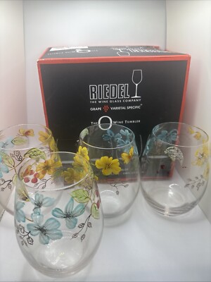 Riedel The O Cabernet Merlot Wine Tumbler Crystal Set of 4 Custom Hand Painted
