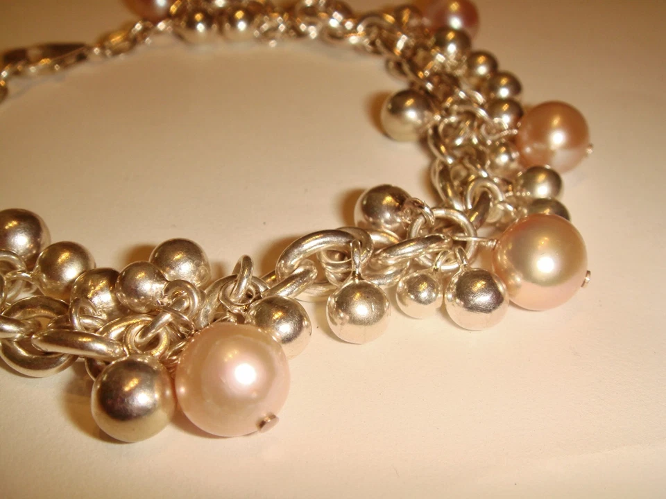 Pulsera de plata de ley 925 de perlas de 8" BONITA Foto 2 de 4