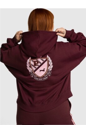 Victoria's Secret Pink Ivy Fleece Hoodie Pants Set Wild Rose Logo XSMAL +Tote