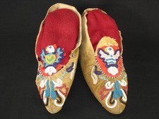 A Pair of Tlingit Beaded Hide Moccasins, Native American Indian, Circa: 1900