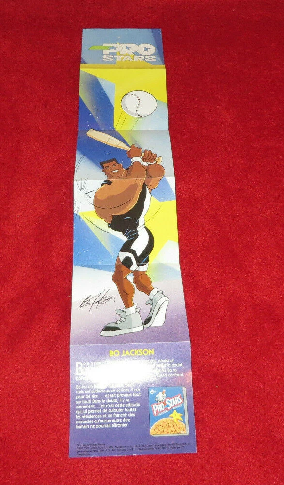 1991 PRO STARS Cereal BO JACKSON Mini Poster From 1991 ProStars Cartoon  Series