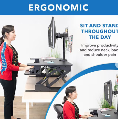 Mount-It! Standing Desk Converter with Bonus Dual Monitor Mount, Fits Up To 32''