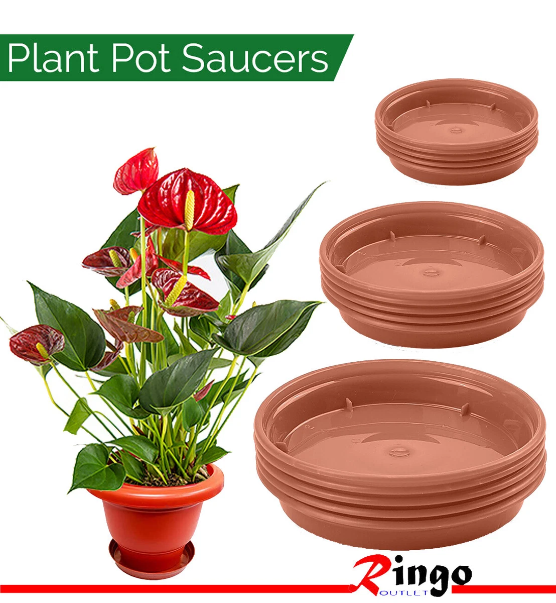 Plastic Pots Saucers Plant and Tray Terracotta Garden Flowers Growing Planting