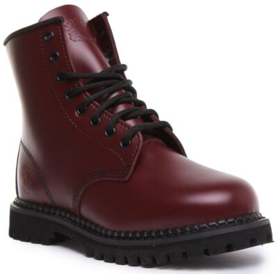 Grinders Cedric Cs Unisex 8 Ösen Schnürstiefel Kampfstiefel in Kirsche Größe UK 2-12