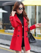 Damen Wollmantel mit Gürtel rot