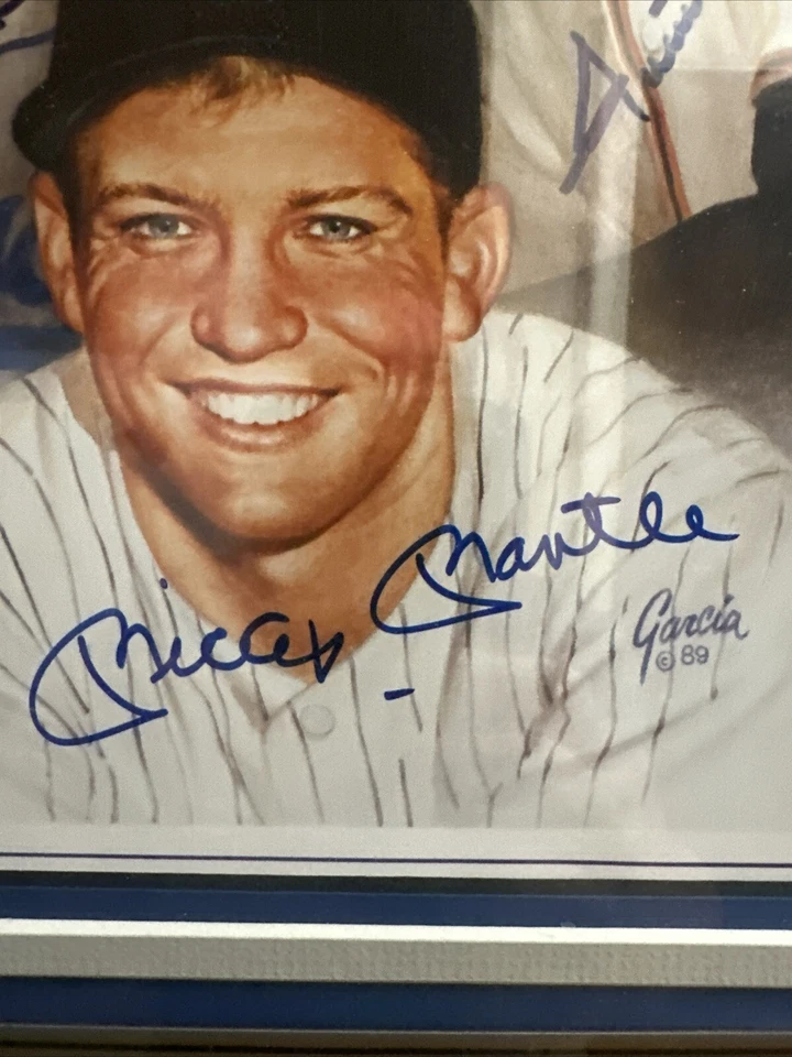 Mickey Mantle Willie Mays Duke Snider Signed Framed Litho Photo Auto Yankees JSA - Image 2 of 4
