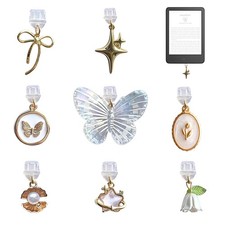 Romukuku 8 Pcs Charms for Kindle, Butterfly Star Bow Flower Small, Neutral