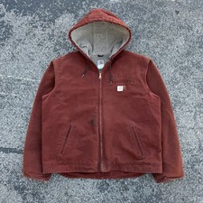 VTG 90s Burgundy Red J141-CLY Carhartt Hooded Jacket with Sherpa Lining Size XL