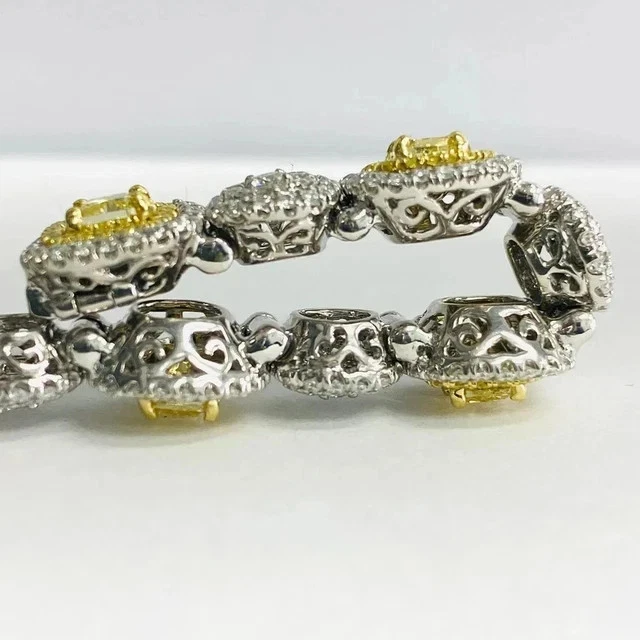 17 克拉靠垫实验室制造和钻石黄色黄水晶手链 14K 镀白金 — 第 4/4 张图片