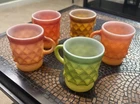 5 Anchor Hocking Fire King Coffee Cup Mug Kimberly Diamond Pattern Vintage