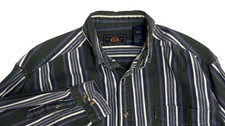 Vintage Route 66 Shirt Mens Large Green Blue Stripe Long Sleeve Button Up Cotton