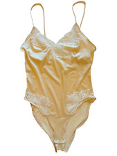 VTG Vanity Fair Ivory SATIN LACE TEDDY Lingerie Nightie RUFFLE HIGH-CUT Medium