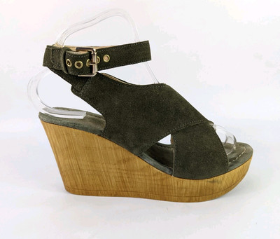 Next Grün Wildleder Leder Keilabsatz Plateau Sandalen UK 6,5 EU 40
