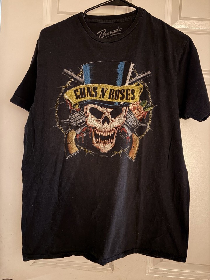 Guns R Roses Skull Guns N' Roses Black Graphic T-Shirt Skull Top Hat Design Rock & Pop ...