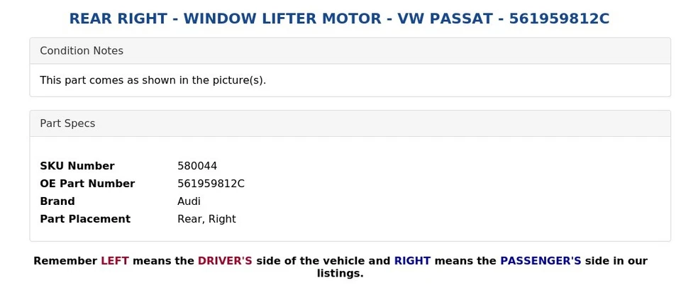 TRASERO DERECHO - MOTOR ELEVALUNAS - VW PASSAT - 561959812C Foto 4 de 4