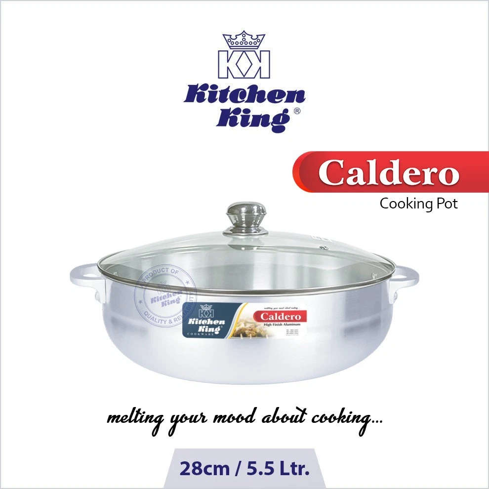 28cm Caldero Pot with Glass Lid Aluminium Cooking Stock Pot UK