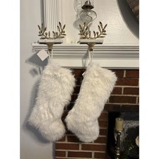 2 New Christmas Stocking White Faux Fur Full Size Elegant 20  Both Sides Fur