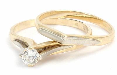 14k Gold VS .25ct Solitaire Diamond Wedding Ring Engagement Band Set Size 6