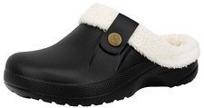 Women and Men Fur Lined Clogs Memory Foam Warm Fuzzy 6-7 Women/5-6 Men Black