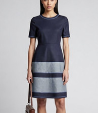 NWT Carolina Herrera $1290 Embroidered Denim A-Line Tailored Dress 6-8