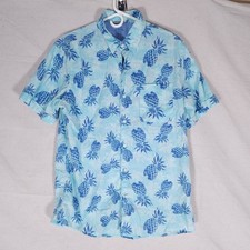 Izod Saltwater Button Shirt Mens Large Relaxed Pineapple Print Blue Hawaiian