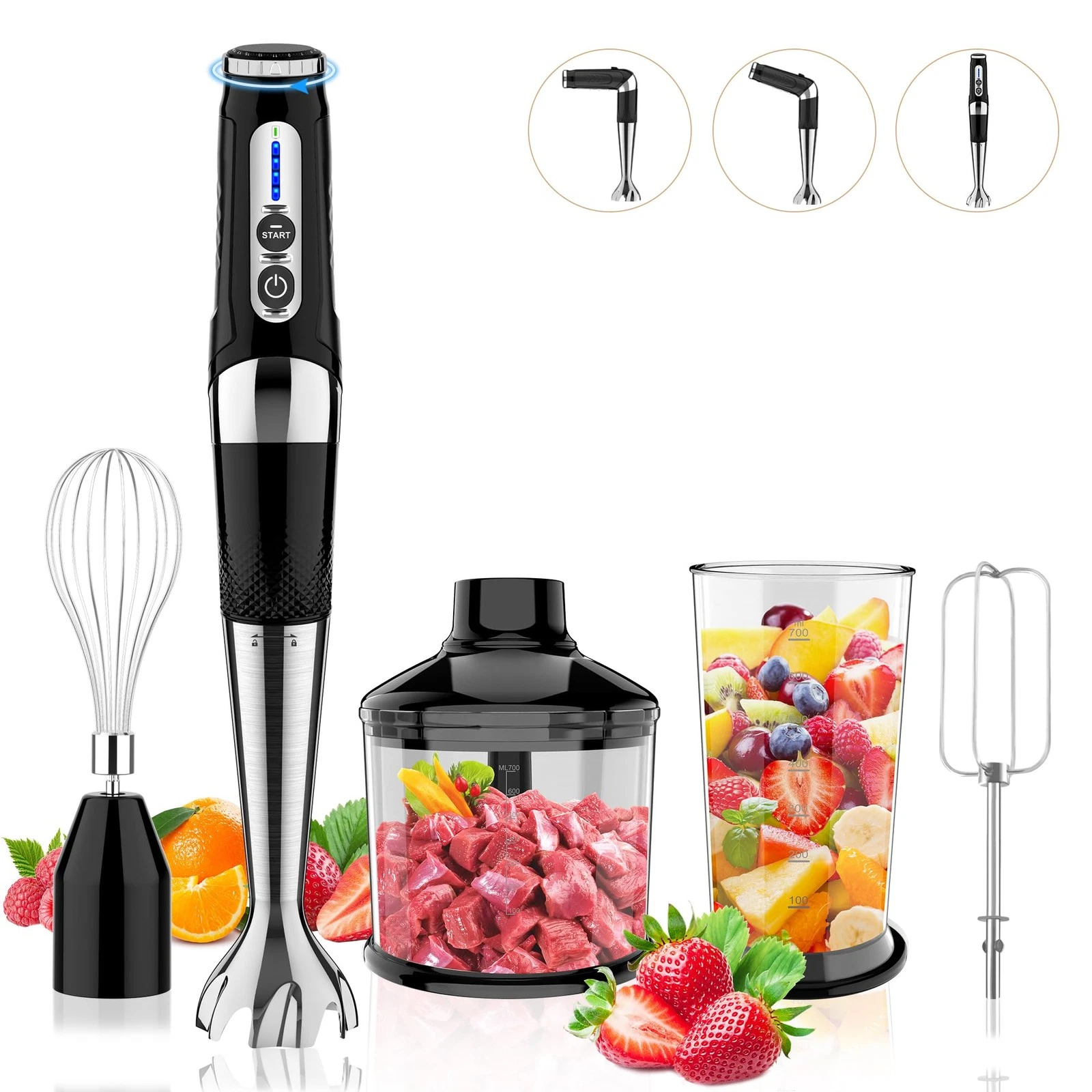 Cordless Immersion Blender 4-in-1 Rechargeable Electric Hand Blender, 21-Spee...