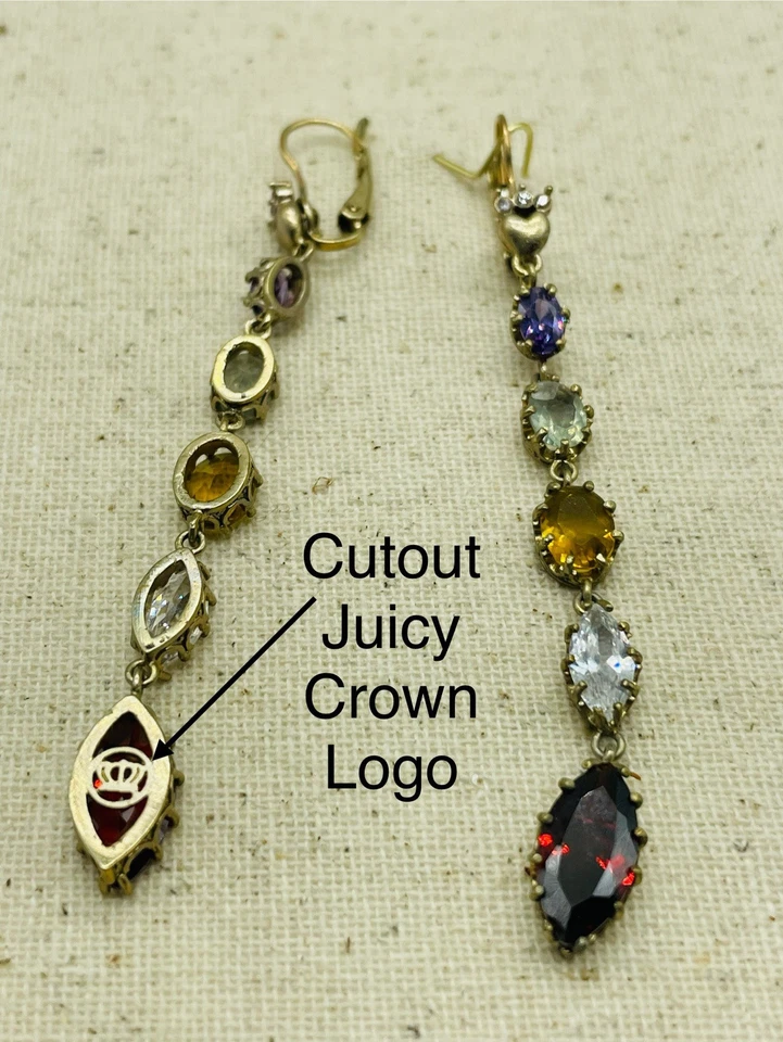 Juicy Couture редкая ВИНТАЖНАЯ линейный CZ серьги мульти радуга надпись позолоченный - Изображение 2 из 4