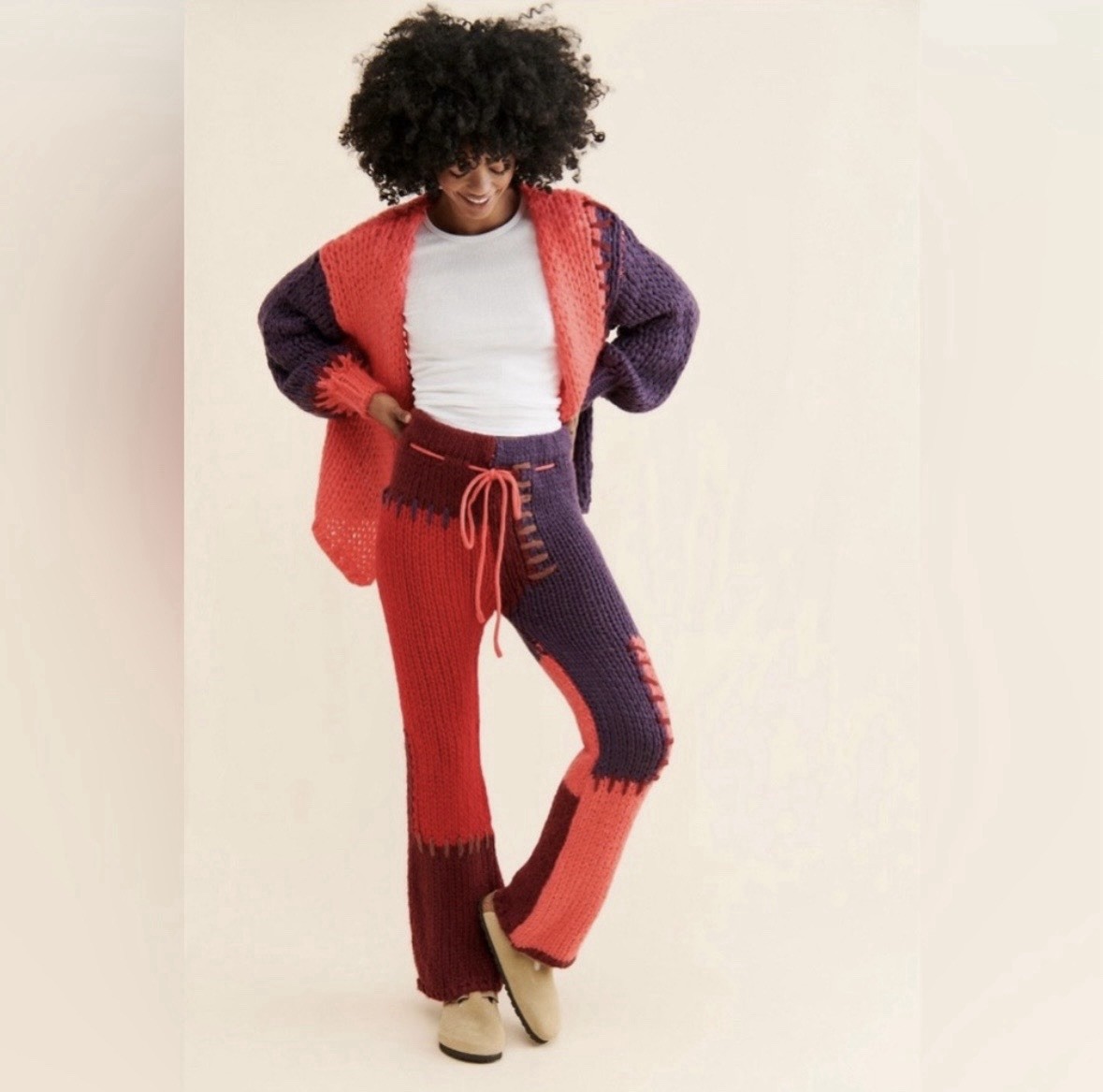 Saachi Colorblock Patchwork Cable Knit Pull On Re… - image 3