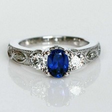 2Ct Oval Cut Lab Created Blue Sapphire Gift Ring For Her 14k White Gold Plated