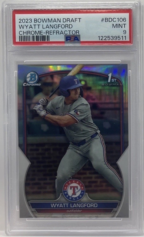 2023 Bowman Draft Chrome Refractor Wyatt Langford Rookie #BDC106 PSA 9 MINT 1ST