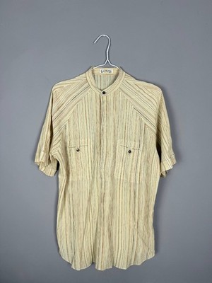 Vintage Lanvin Paris Genève Striped Linen Blend Short Sleeve Shirt Beige Size 6