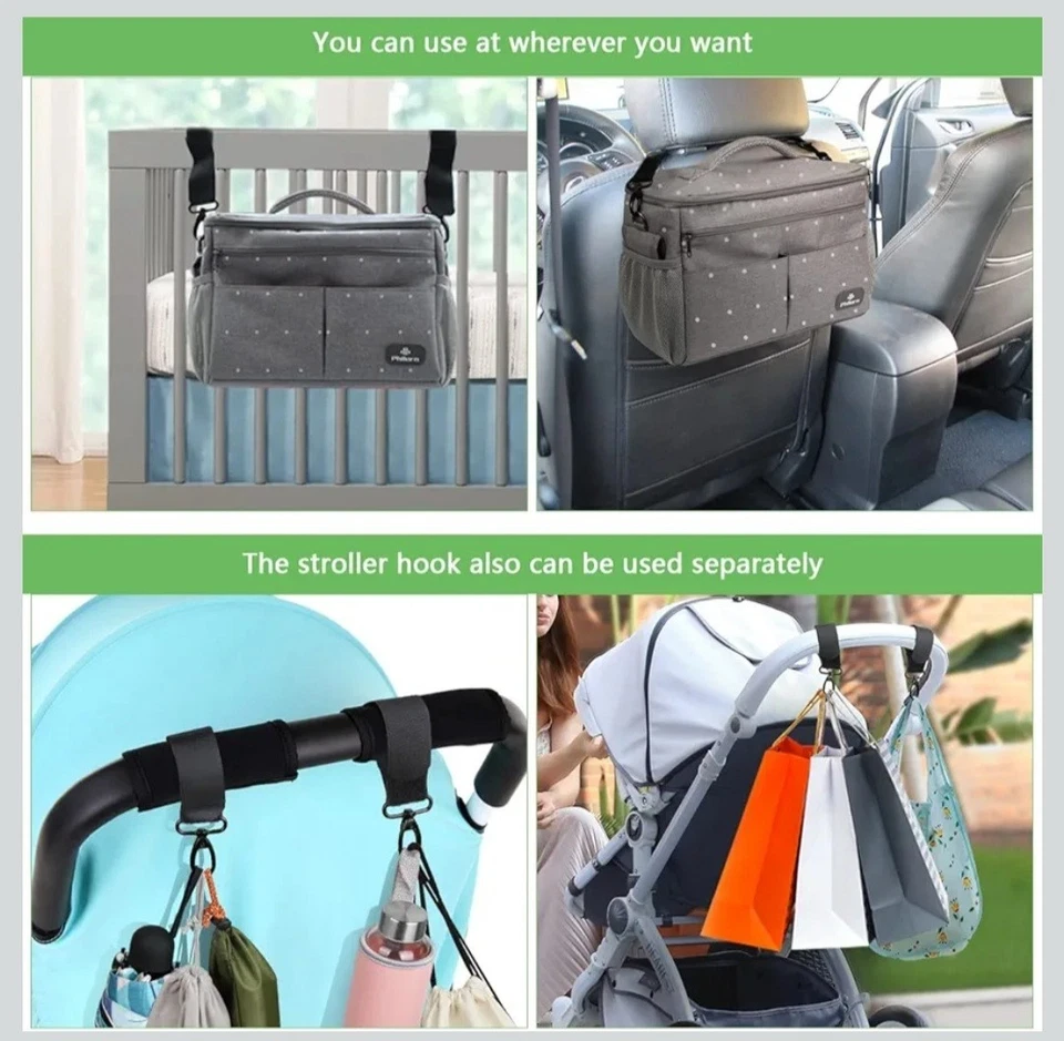 Bolsa de bebé aislada cochecito coche organizador de pañales gris blanco lunares unisex Foto 4 de 4