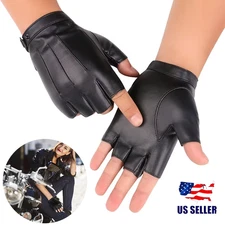 2× Fingerless Driving Riding Faux Leather Gloves Anti-Slip Sports Half Finger