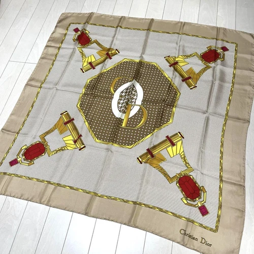 Authentique foulard Christian Dior pied de poule logo CD 100% soie 87 x 87 cm femme