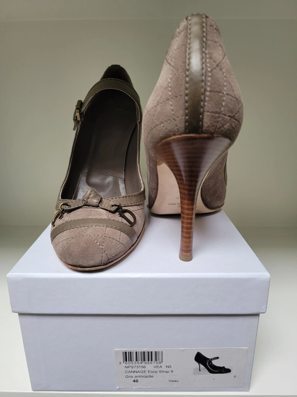Pompe authentique Christian Dior en daim gris cannage Mary Jane taille 40
