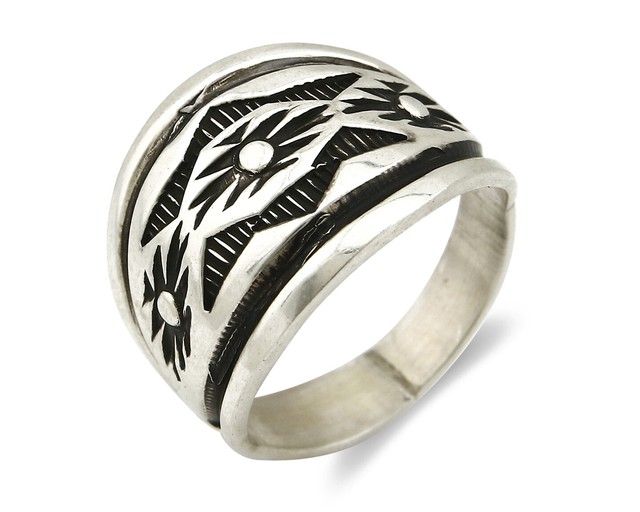 Navajo Ring .925 SOLID Silver Handmade Heavy Hand Stamped Artist Lamer