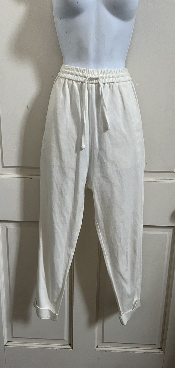 COS NEW! Ivory High Rise Cotton/Linen Drawstring Slim Leg
