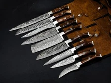 Custom Made Damascus Chef Knife Set Kitchen Cutlery -Hand Forged Damascus+Sheath