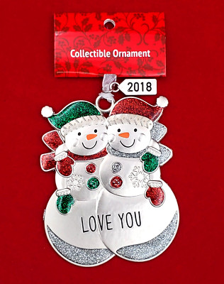 Adorable Kohl's Snowman ''Love you '' 2018 Silver Red Green Christmas Ornament