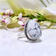 Natural Howlite White Gemstone 925 Sterling Silver Ring Handmade Jewelry Gift.