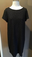 Loft L Black & Gray Animal Print Lux Dress W Short Sleeves