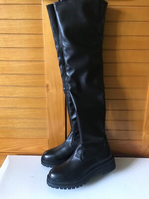 Geox Iridea Black Leather Over Knee Boots, Size UK 7, EU 40