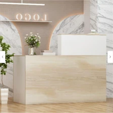 L-Shaped Reception Desk Wooden Front Counter Table Lockable Drawer Computer Desk