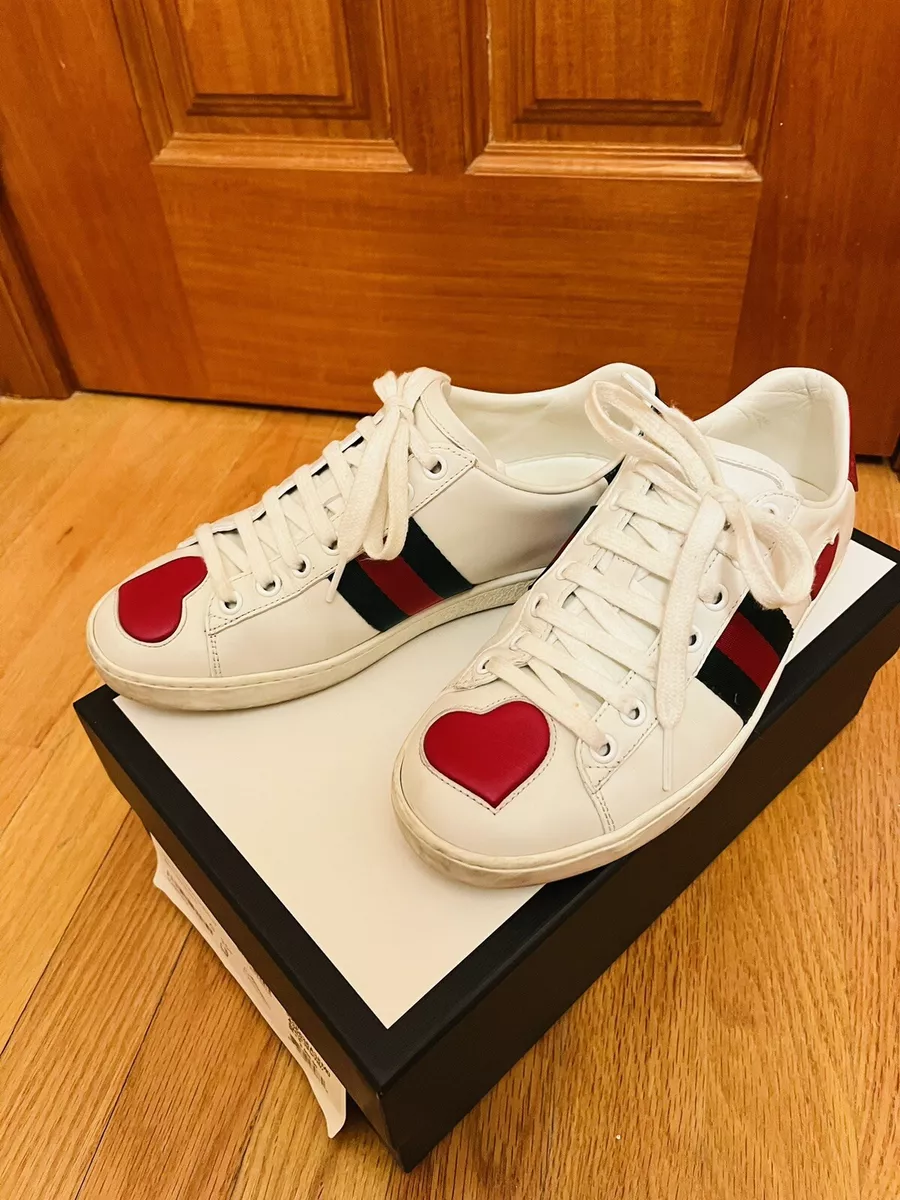 Gucci Red Heart White Leather Shoes Trainers Sneakers Ladies US 5.5 EU 35.5 eBay