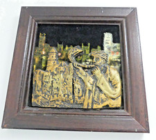 Jerusalem Man w/Shofar, Jewish Framed Hand Painted/ Resin Art 9" x 9" Wood Frame